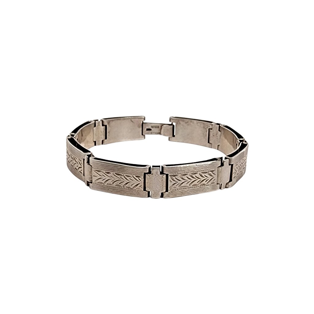 Vintage Wells Sterling Silver Etched Link Bracelet 14647 130$